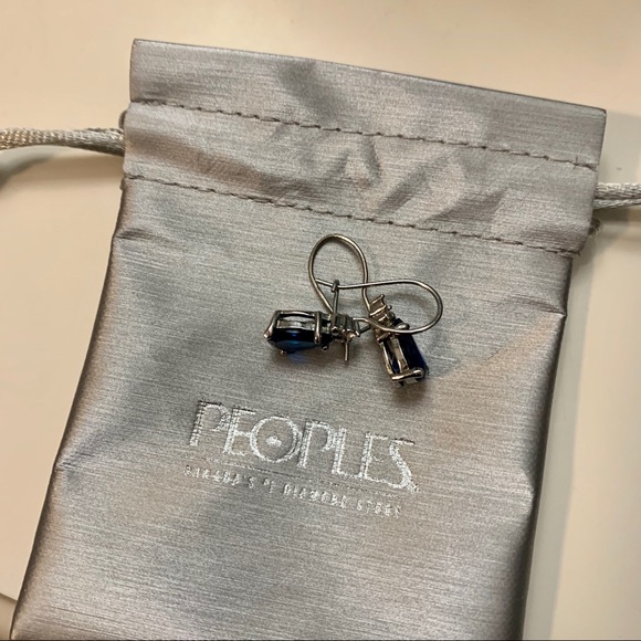 SILVER DANGLE EARRINGS WITH BLUE GEM - Picture 2 of 2